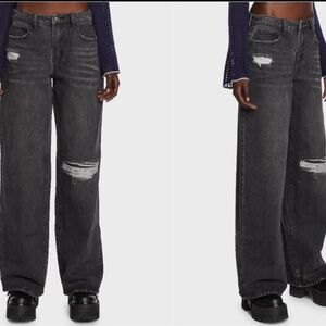 Momokrom Black Baggy Wide Leg Ripped Jeans